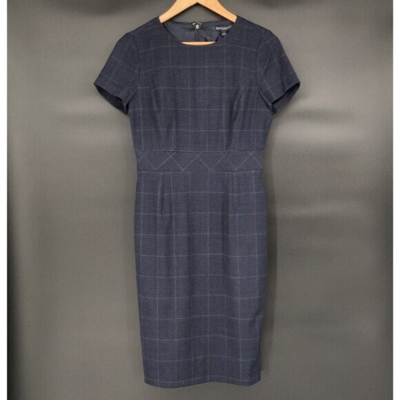 NWT Brooks Brothers Women's Plaid Wool Blend Sheath Dress 4 Navy Dark Academia - Picture 1 of 11
